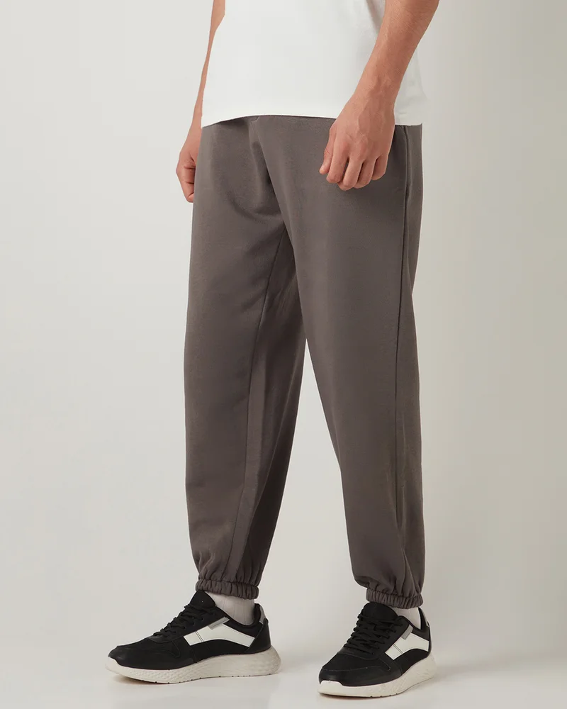 بيواكوف Men's Charcoal Grey Oversized Brushed Joggers